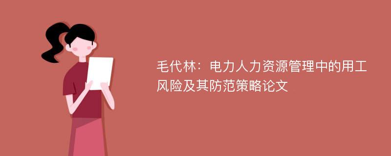 毛代林：电力人力资源管理中的用工风险及其防范策略论文