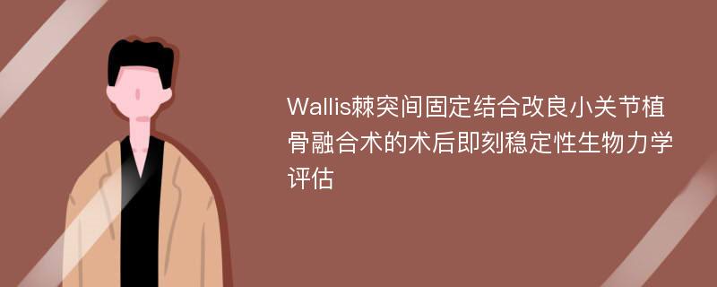 Wallis棘突间固定结合改良小关节植骨融合术的术后即刻稳定性生物力学评估