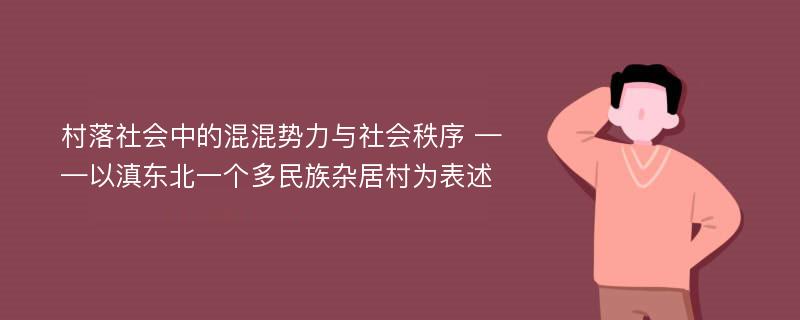 村落社会中的混混势力与社会秩序 ——以滇东北一个多民族杂居村为表述