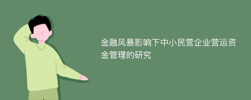 金融风暴影响下中小民营企业营运资金管理的研究