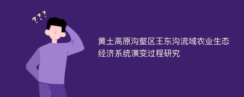 黄土高原沟壑区王东沟流域农业生态经济系统演变过程研究