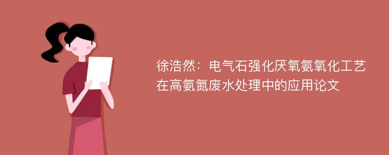 徐浩然：电气石强化厌氧氨氧化工艺在高氨氮废水处理中的应用论文