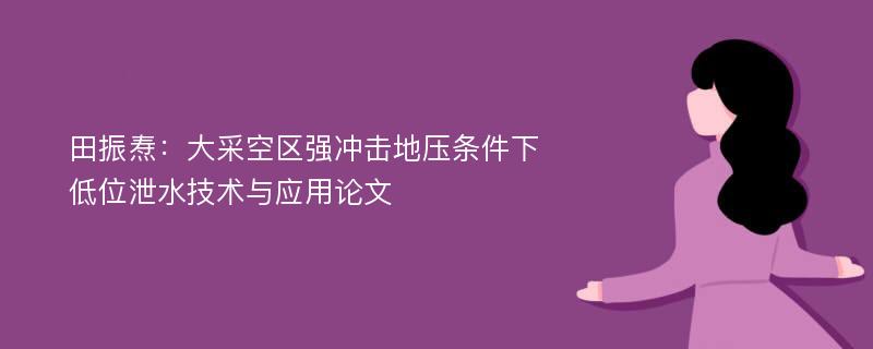 田振焘：大采空区强冲击地压条件下低位泄水技术与应用论文