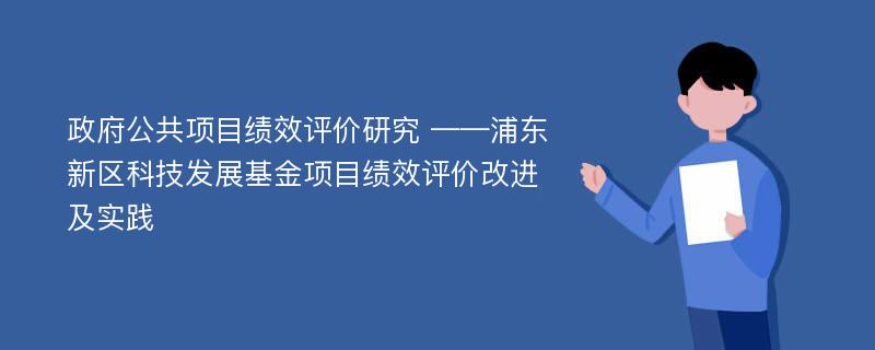 政府公共项目绩效评价研究 ——浦东新区科技发展基金项目绩效评价改进及实践