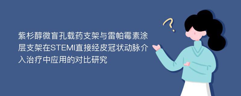 紫杉醇微盲孔载药支架与雷帕霉素涂层支架在STEMI直接经皮冠状动脉介入治疗中应用的对比研究