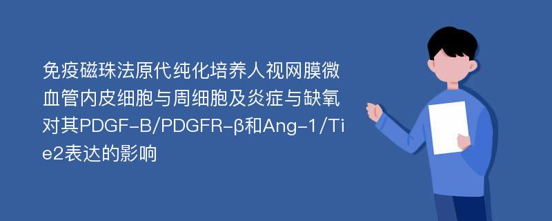 免疫磁珠法原代纯化培养人视网膜微血管内皮细胞与周细胞及炎症与缺氧对其PDGF-B/PDGFR-β和Ang-1/Tie2表达的影响