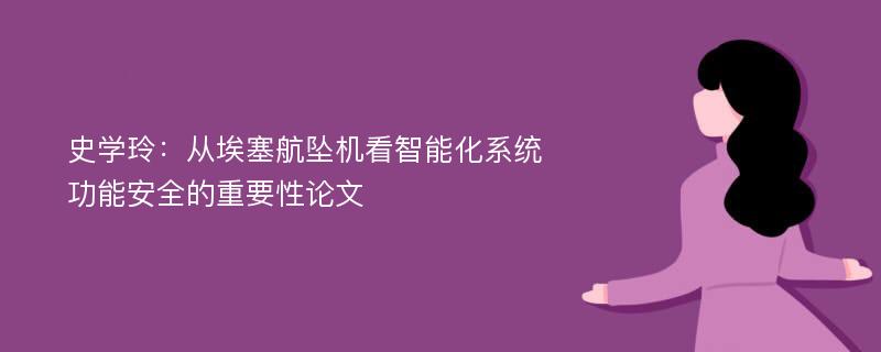 史学玲：从埃塞航坠机看智能化系统功能安全的重要性论文