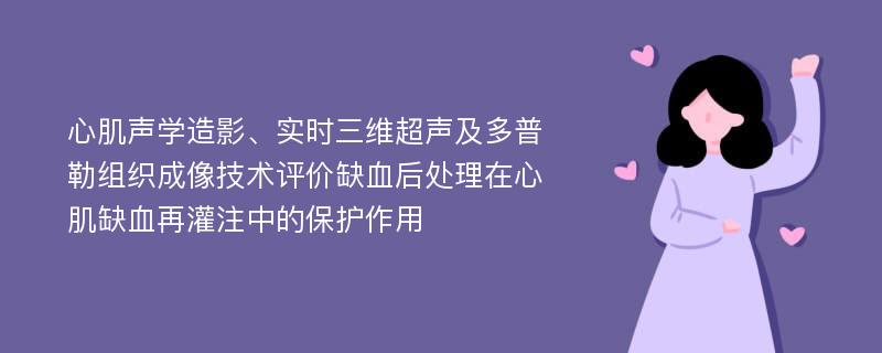 心肌声学造影、实时三维超声及多普勒组织成像技术评价缺血后处理在心肌缺血再灌注中的保护作用