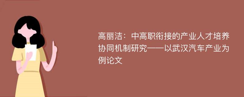 高丽洁：中高职衔接的产业人才培养协同机制研究——以武汉汽车产业为例论文