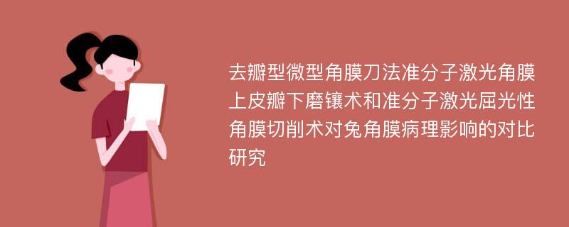 去瓣型微型角膜刀法准分子激光角膜上皮瓣下磨镶术和准分子激光屈光性角膜切削术对兔角膜病理影响的对比研究